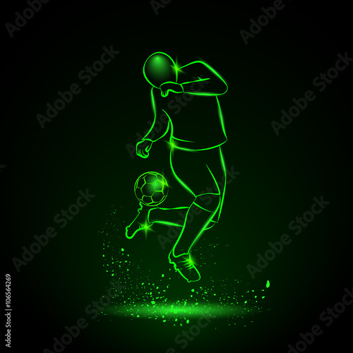 Soccer player makes a feint. Vector sport neon illustration.