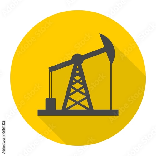 Oil Rig Icon, Oil pump jack icon with long shadow