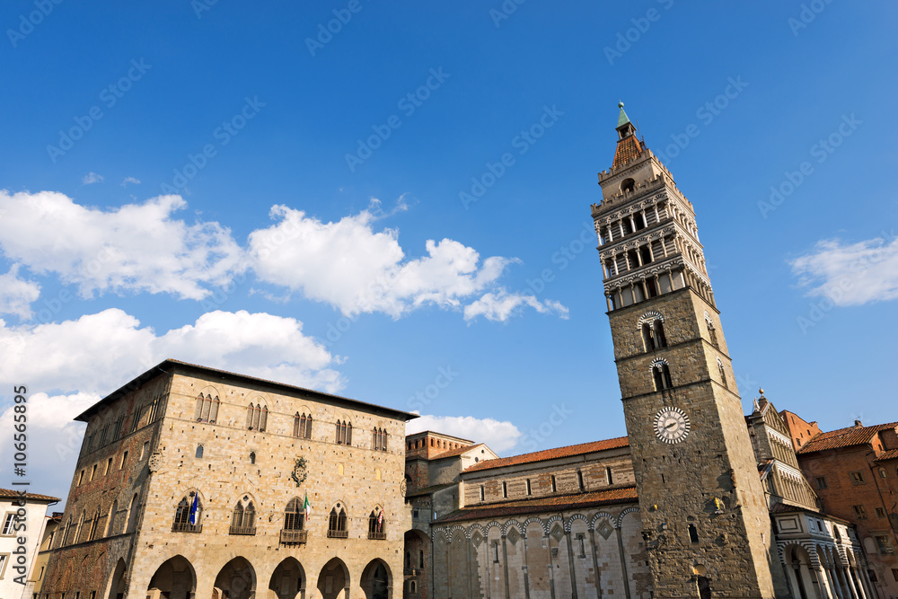 Piazza Duomo - Pistoia Tuscany Italy / Cathedral square (Piazza Duomo) with the St. Zeno Cathedral and the town hall. Pistoia, Tuscany, Italy