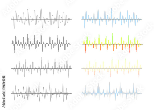 Set of different analog and digital signal waves graphs on white photo