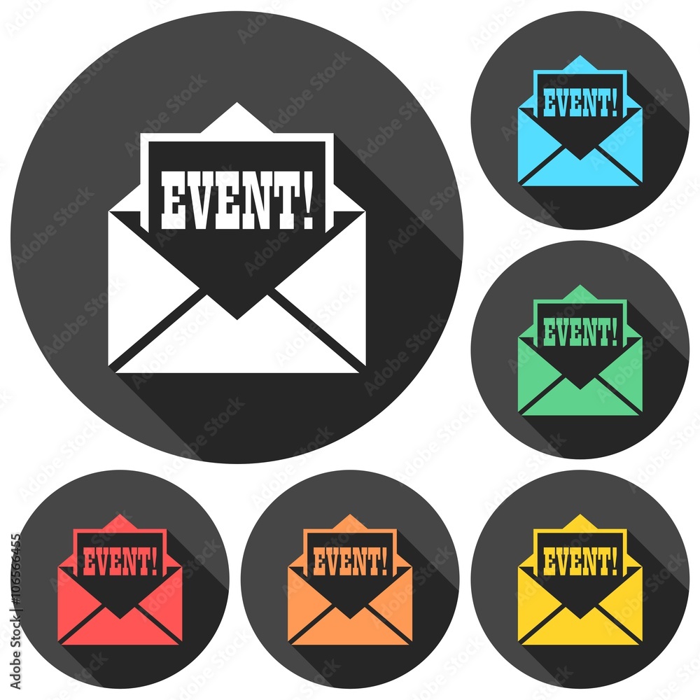 Event letter icons set with long shadow Event letter icons set with long shadow