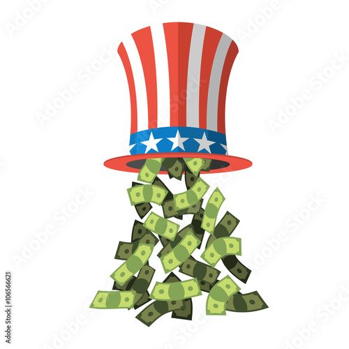 Uncle Sam hat and money. American hat. Hat for independence day.