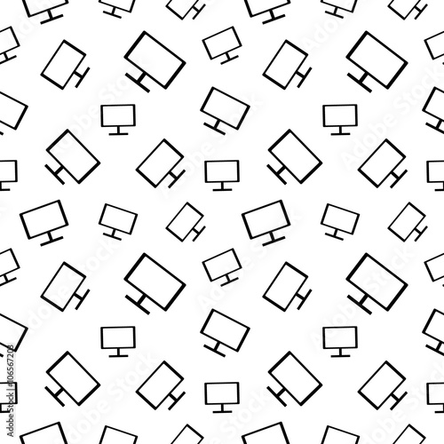 Vector seamless black and white pattern with monitors. Series of Technology Backgrounds.