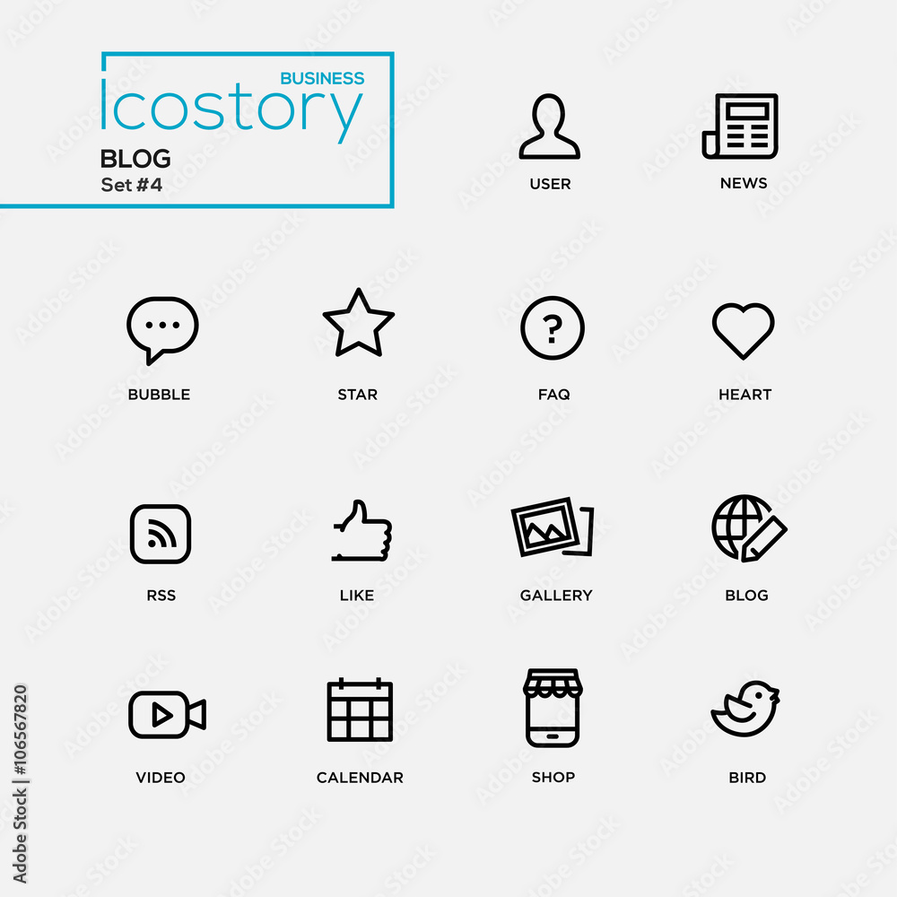 Modern blog simple thin line design icons, pictograms set