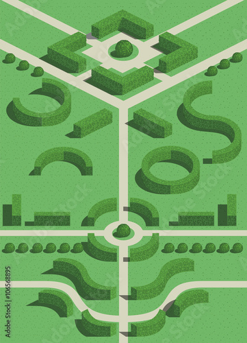 Garden geometric shrubs of different configurations in vector graphics