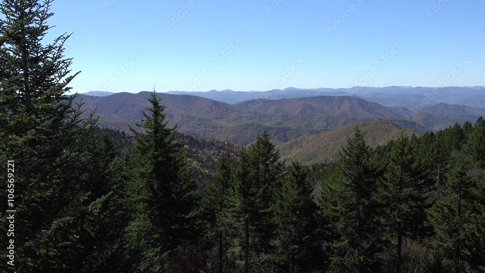 Mountain view from highest elevation on Blue Ridge Parkway road, Asheville, NC, USA Mountain view from highest elevation on Blue Ridge Parkway road, Asheville, NC, USA