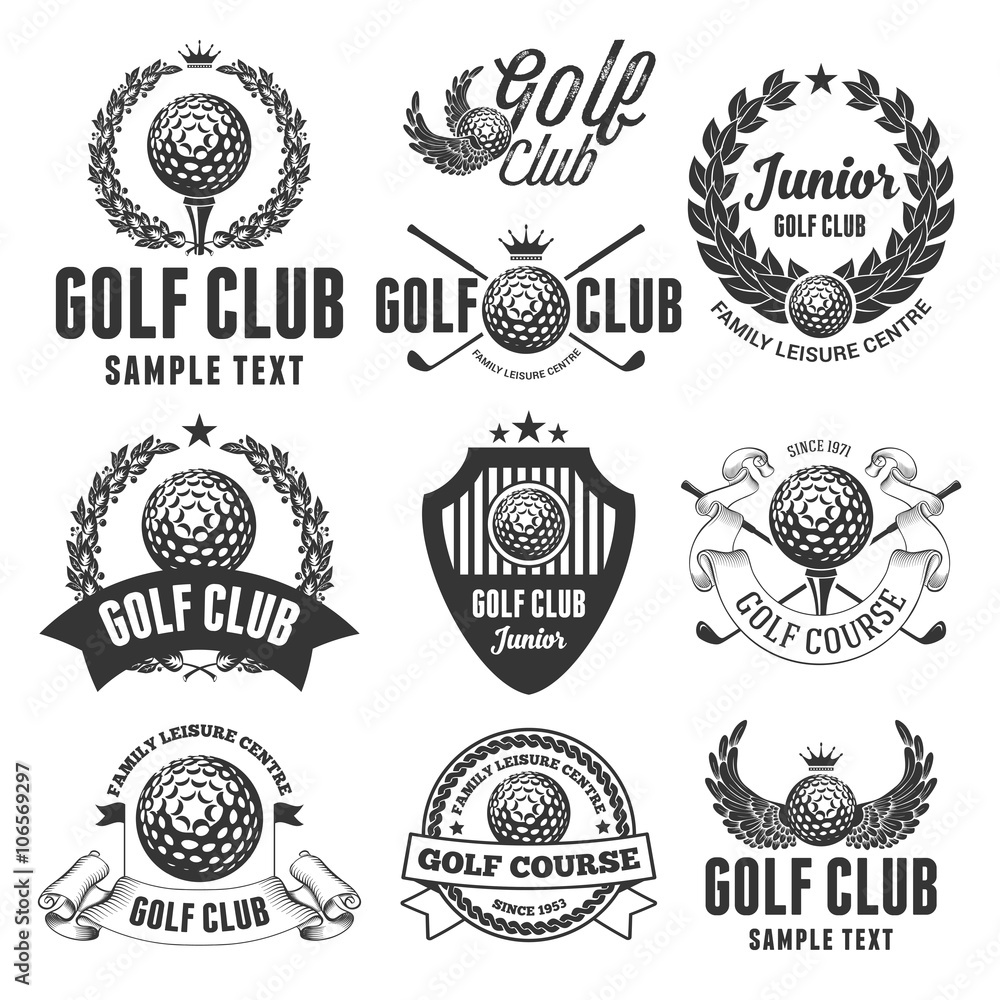 Set of Emblems, Logos and Labels on Golf Theme and for Golf Club. Vector Illustration. Isolated on White Background.