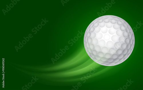 Card for Golf Club with Flying Golf Ball on Green Background. Realistic Vector Illustration. 