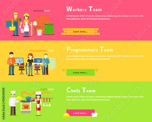 Programmers Team. Workers People. Chefs Group