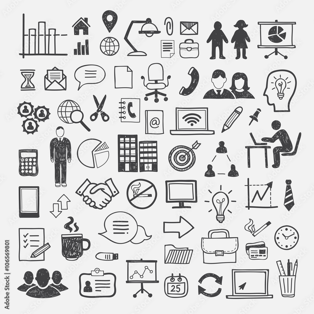Infographic elements. Hand drawn vector icons of business, office, marketing, internet Infographic elements. Hand drawn vector icons of business, office, marketing, internet