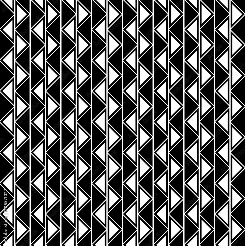Seamless vector geometric pattern. Black and white background with triangles in the shape of zigzag. Series of Decorative and Ornamental Seamless Patterns.