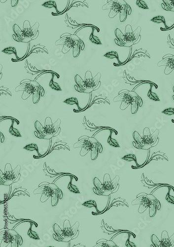 Floral print on a green background 