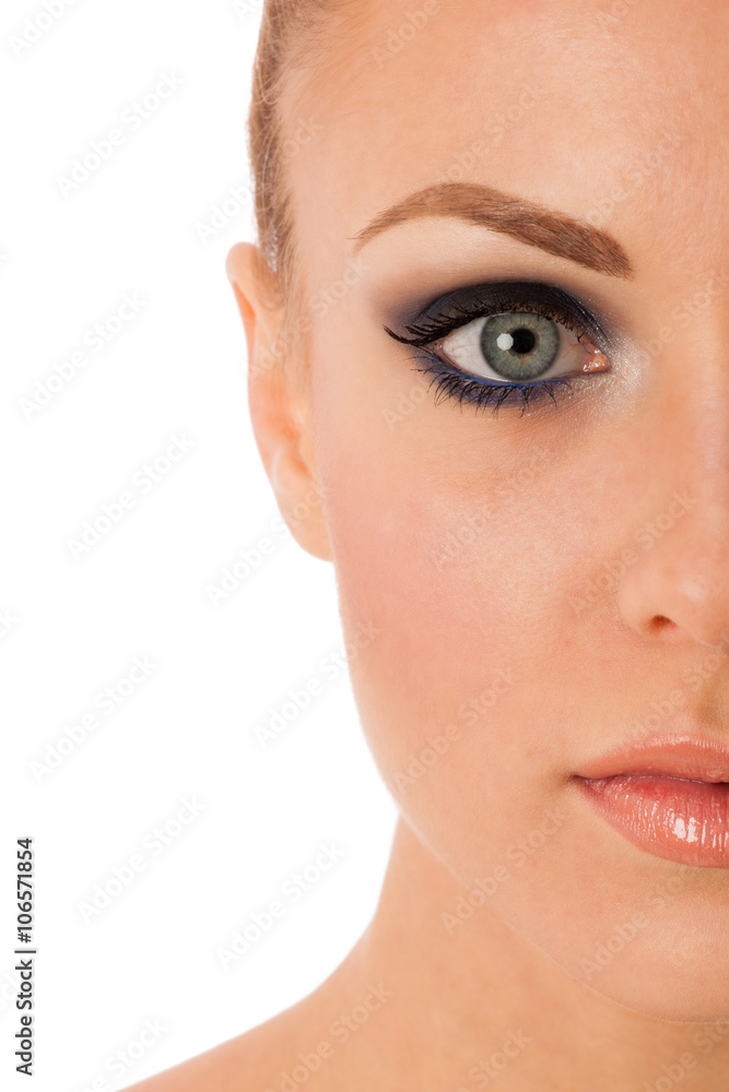 Beauty portrait of woman with perfect makeup, smokey eyes, full Beauty portrait of woman with perfect makeup, smokey eyes, full