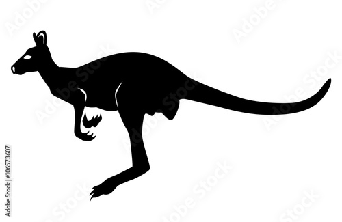 Silhouette noire d'un kangourou sur fond blanc