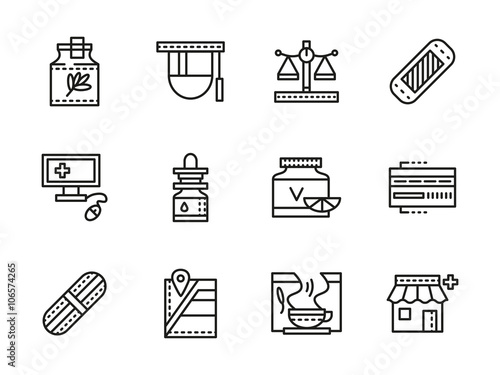 Medical black line vector icons. Pharmacy