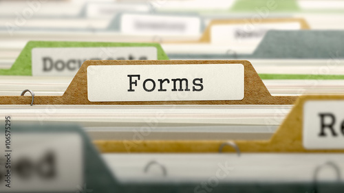 Forms on Business Folder in Multicolor Card Index. Closeup View. Blurred Image. 3D Render. photo