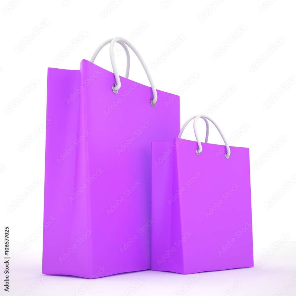 Paper Shopping Bags isolated on white background. 3D rendering. Paper Shopping Bags isolated on white background. 3D rendering.