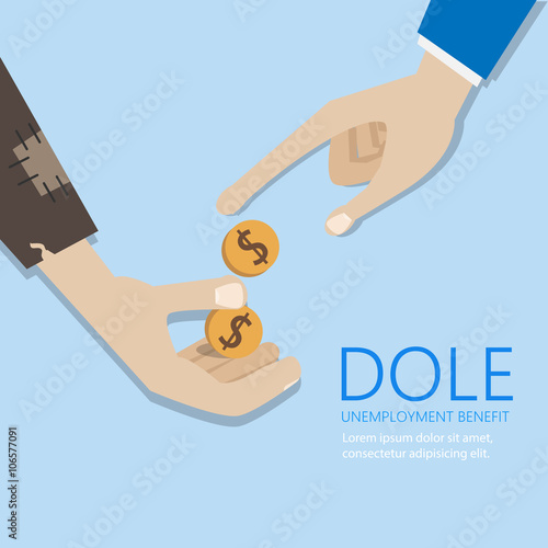 Mendicant's hand and money. Dole and unemployment benefit concep photo