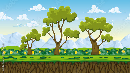 Seamless nature cartoon background, vector illustration with separate layers