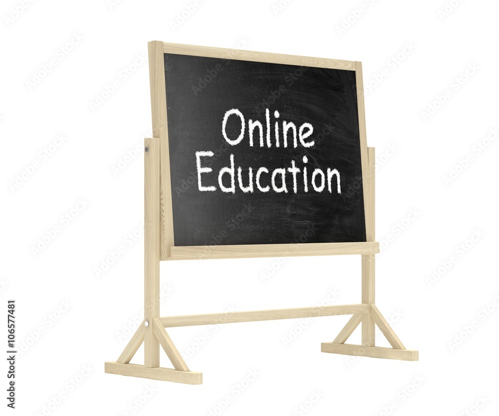 Online education concept. Blackboard, chalkboard isolated on white. 3D rendering.