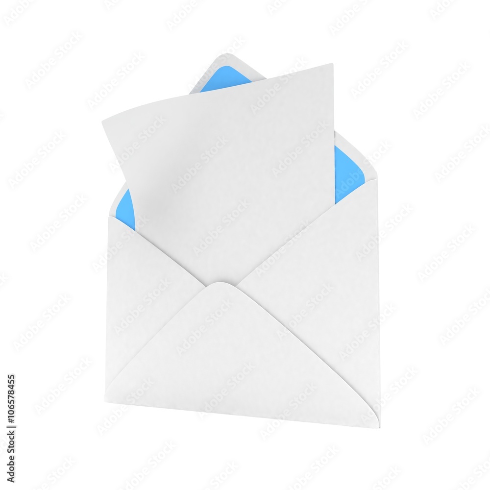 open mail with white blank. 3D rendering. open mail with white blank. 3D rendering.