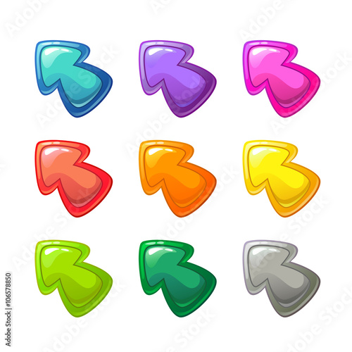 Cartoon colorful glossy arrows set