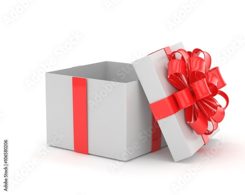 open gift box with bows isolated on white. 3D rendering.