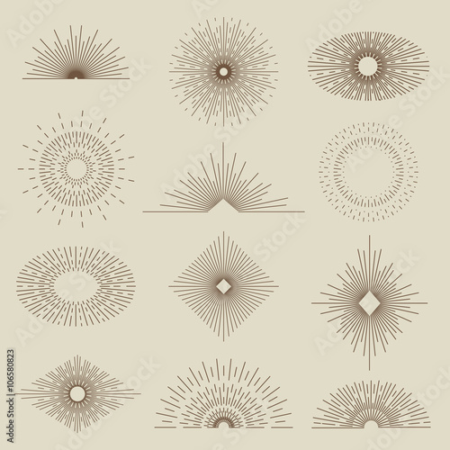 Set of vintage sunbursts in different shapes
