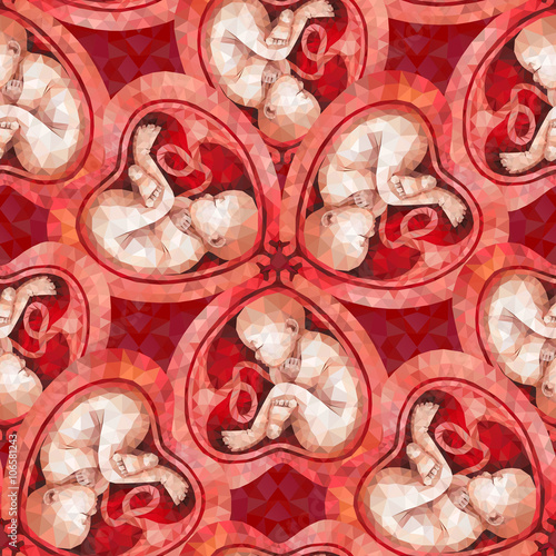 Low poly fetus inside the womb pattern