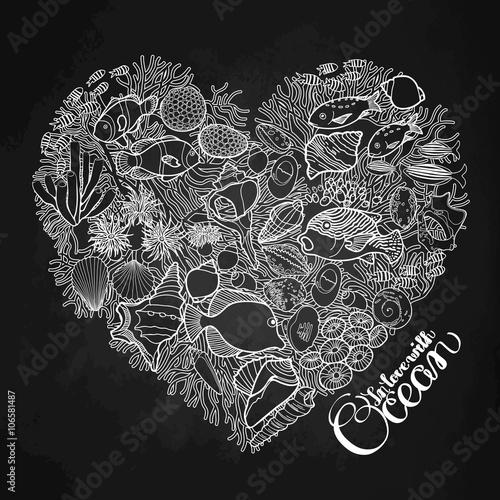 Ocean life in the shape of heart