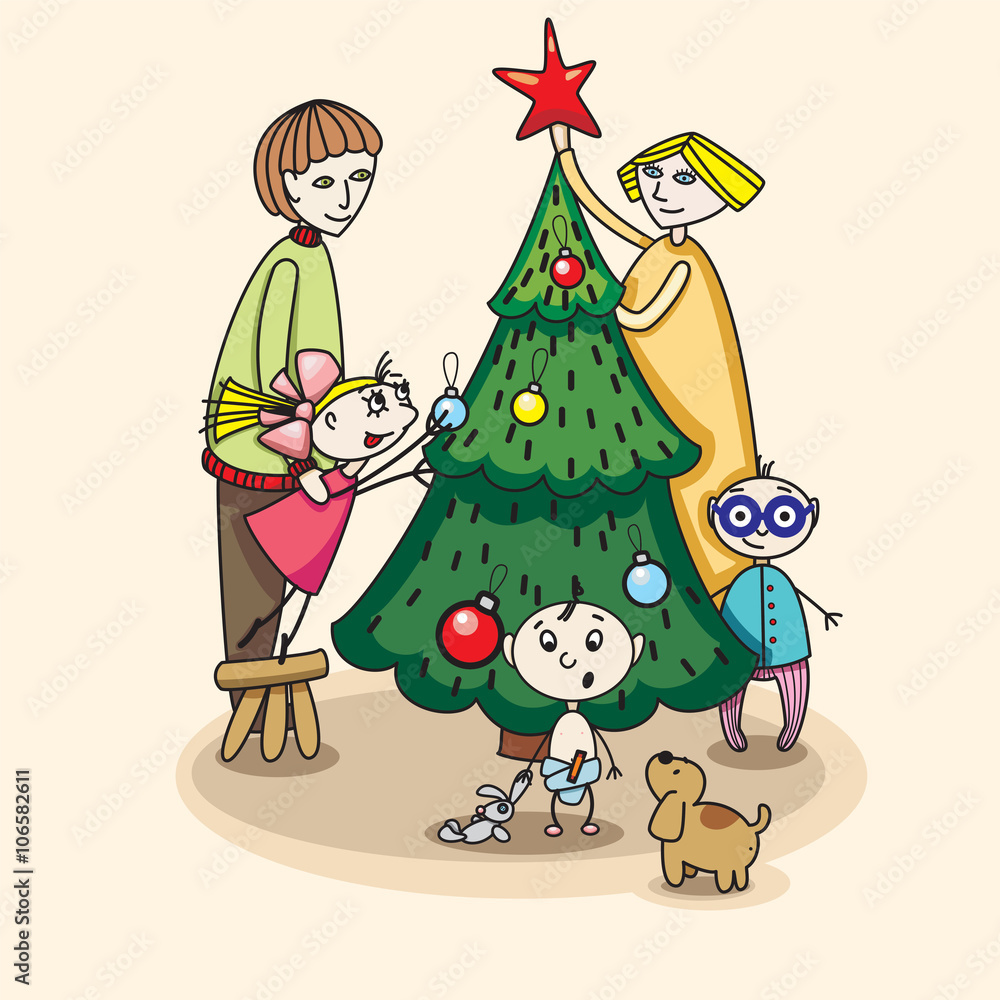 family New Year vector image for your design