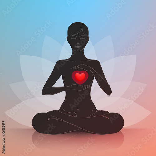 Woman with heart. Lotus position