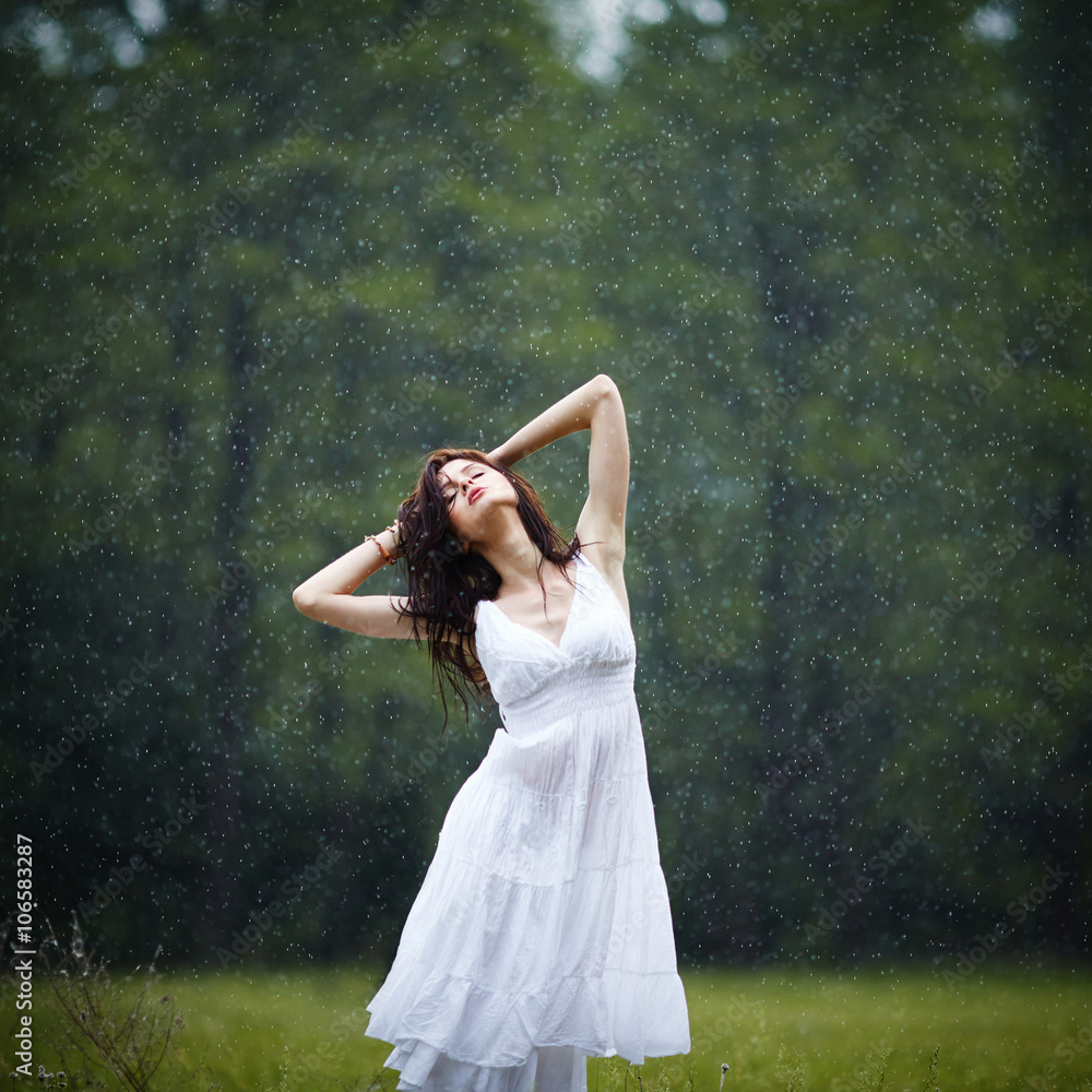 beautiful girl under rain Stock Photo | Adobe Stock