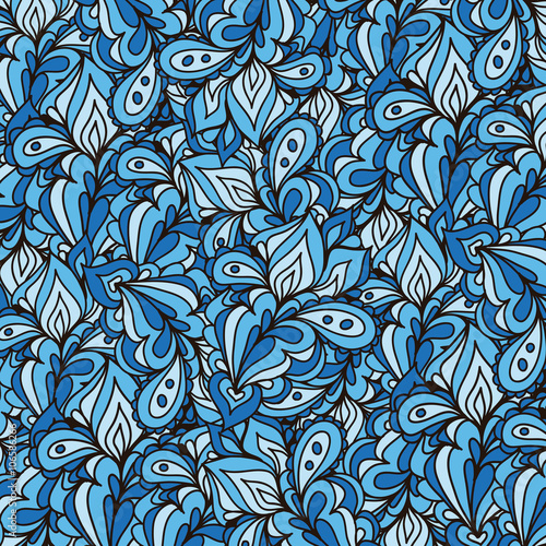 Vector doodle leaves pattern. Wavy pattern created for background, wallpaper, textile, web design.