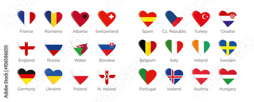 Moderne Herz Symbole der Euro 2016 Teilnehmer in Frankreich