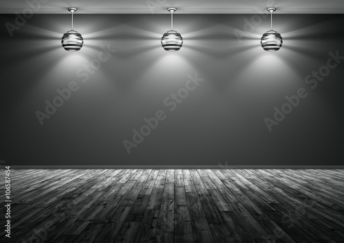 Three lamps against of black wall background 3d rendering