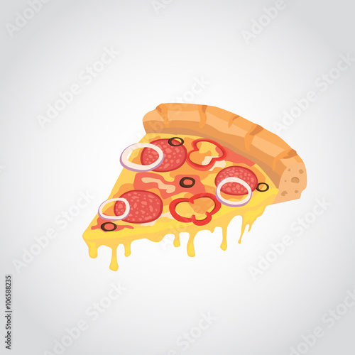 Vector image of creative pizzas. A slice of pizza for the design of advertising for your restaurant business. Cartoon illustration pepperoni.