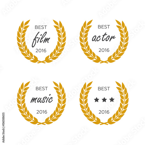 Set of awards for best. Black color film award wreaths isolated on the white background.