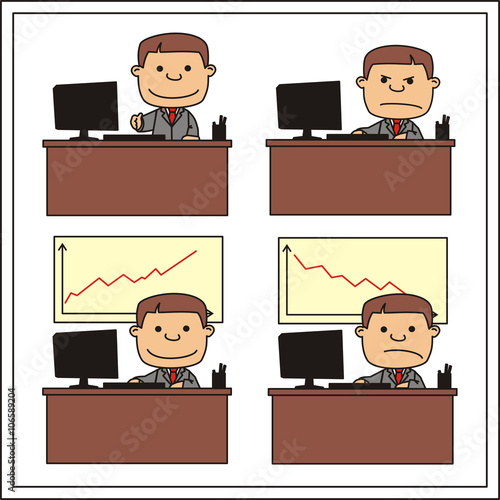 Cartoon businessman and managers. Set manager in office. Collection isolated managers and businessman on white background. Funny and angry manager.