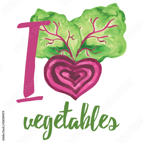 Typographic banner with hand drawn beetroot. I love vegatables.