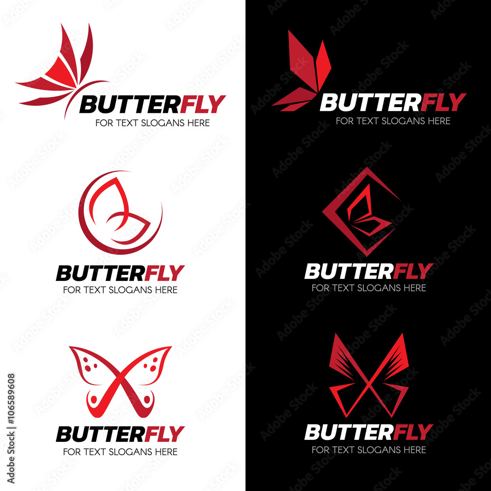 Red Butterfly logo vector set art design Red Butterfly logo vector set art design