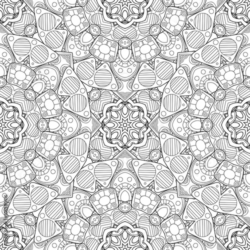 Abstract vector decorative ethnic mandala black and white seamle