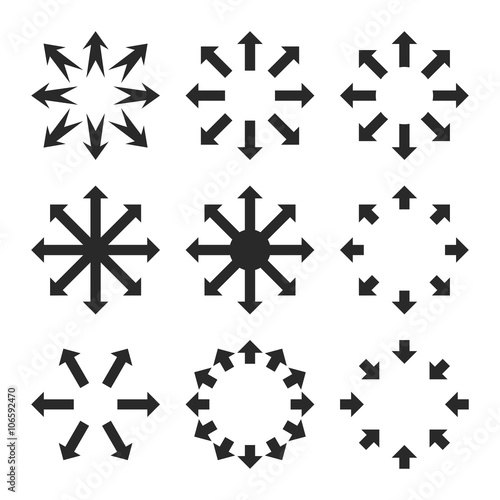 Maximize Arrows vector icon set. Collection style is gray flat symbols on a white background.