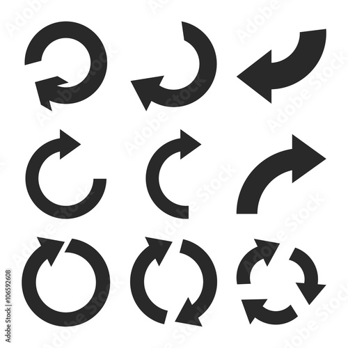 Rotate Clockwise vector icon set. Collection style is gray flat symbols on a white background.