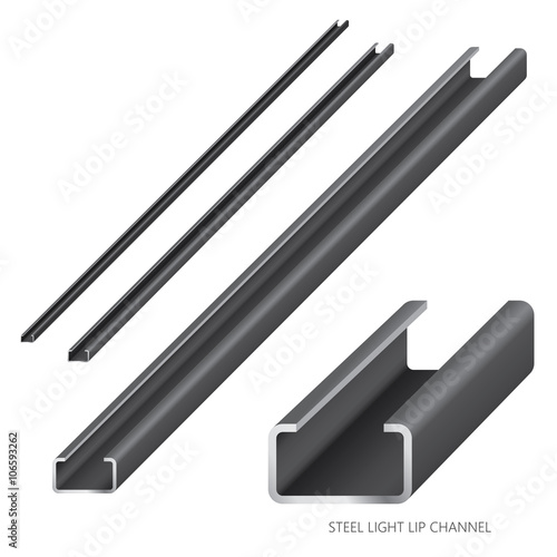 Vector illustration of steel construction isolated (Steel Light Lip Channel) on white background.
