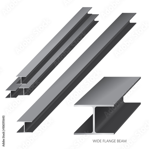 Vector illustration of steel construction isolated (Wide Flange Beam)on white background.