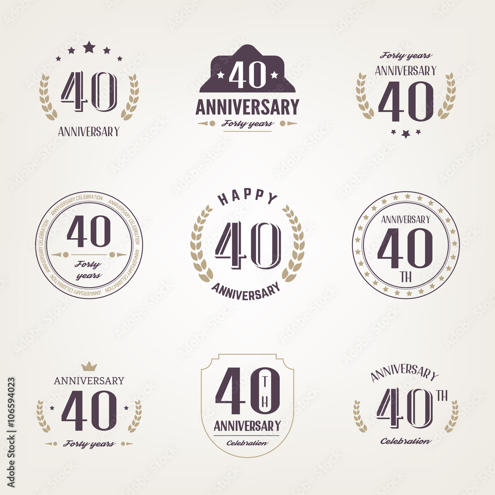 Fototapeta premium Forty years anniversary celebration logotype. 40th anniversary logo set.