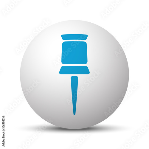 Blue Pushpin icon on sphere on white background