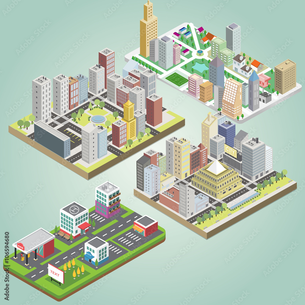 Isometric city set vector for ideas Isometric city set vector for ideas