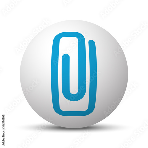 Blue Paper Clip icon on sphere on white background